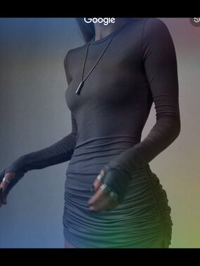 Source Unknown Black Long-Sleeve Ruched Mini Dress
